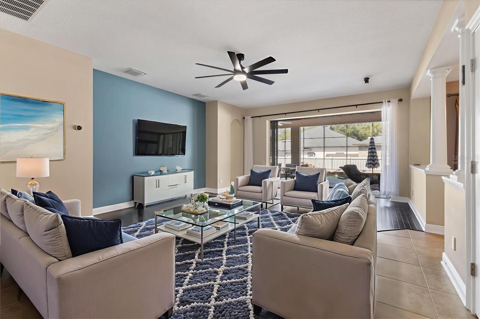 Virtually staged family room