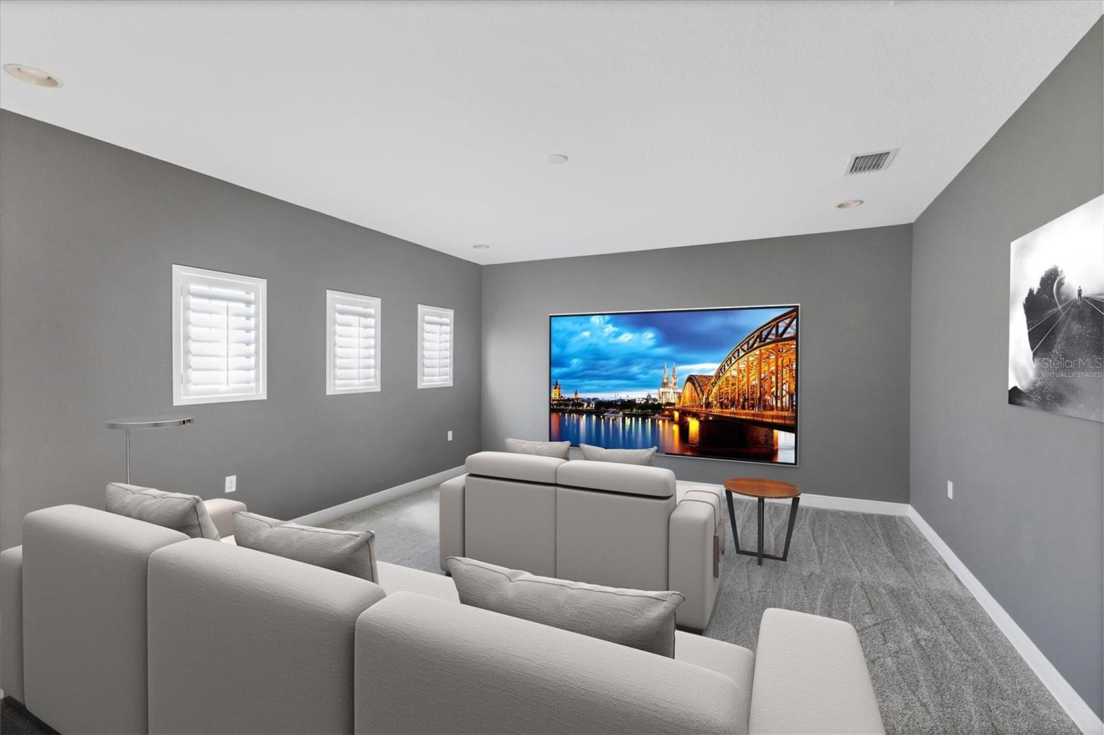 Bonus Room virtually staged as a Theatre Room