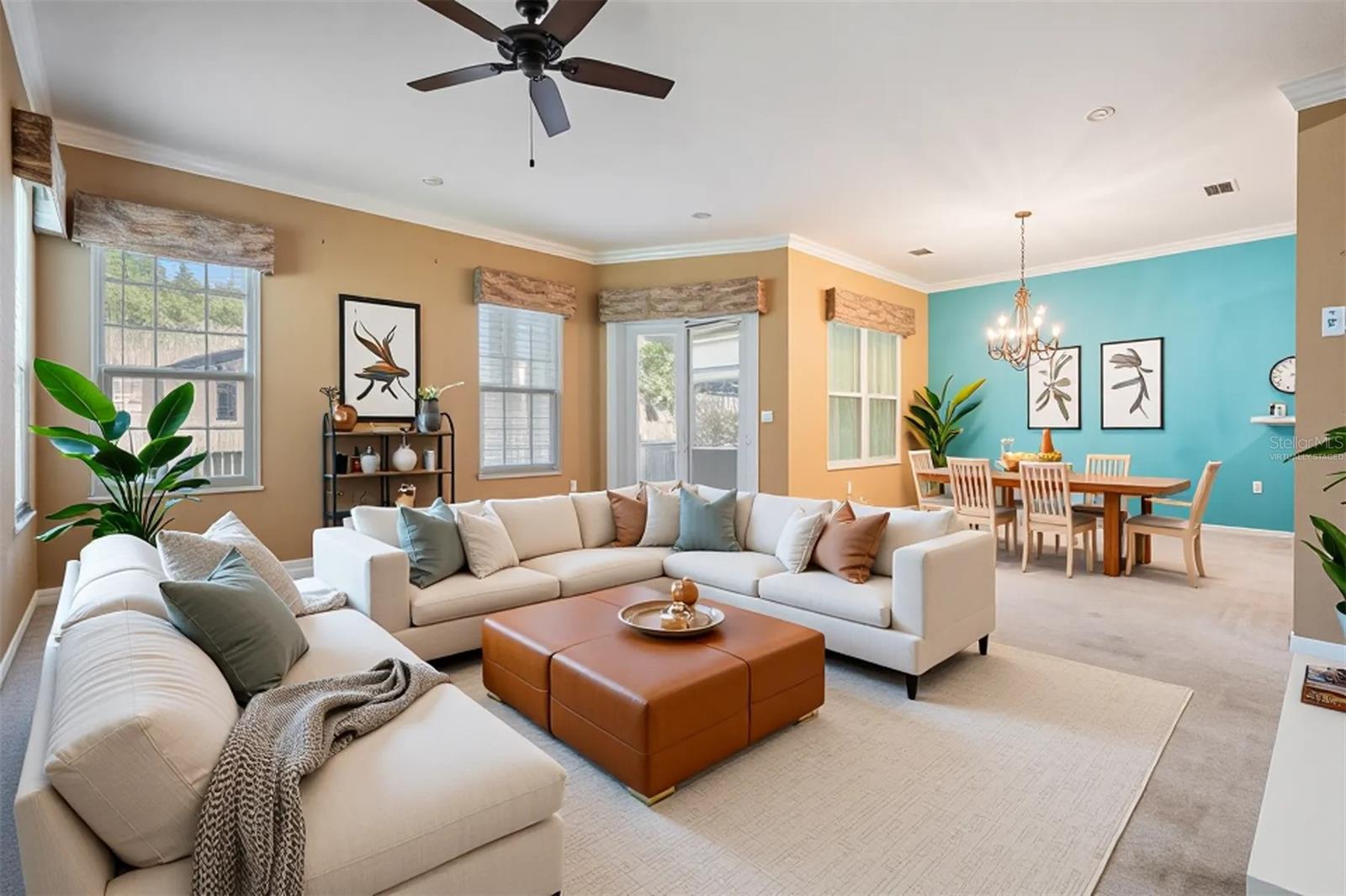 Living room-Dining room virtually staged