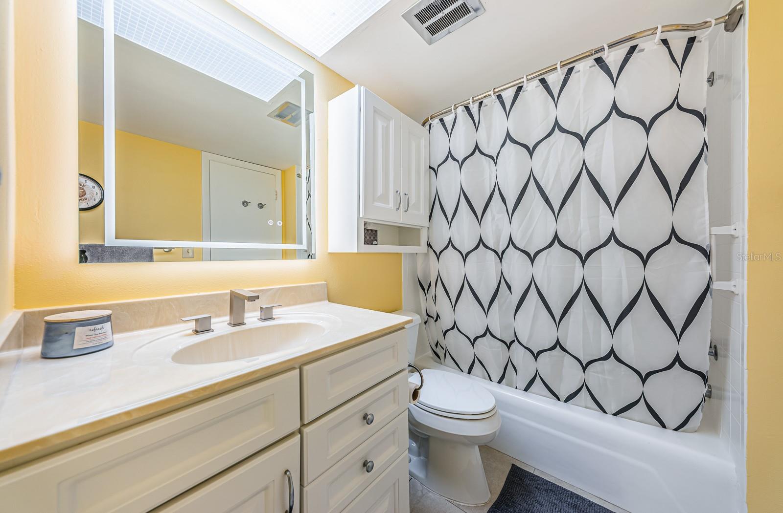 Updated Bathroom with new mirror and vanity, hi-rise toilet