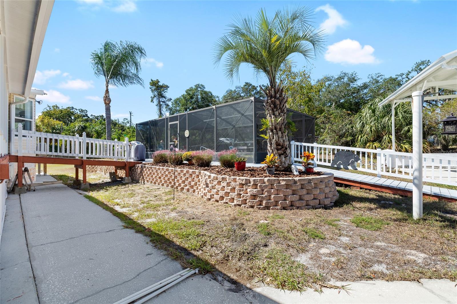 Backyard view of the bridge to the salt water pool