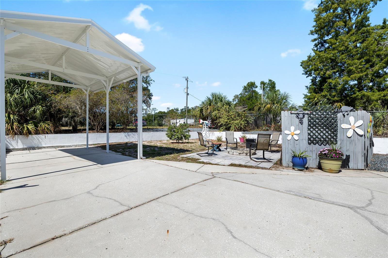 Covered RV parking with a dumpstation
