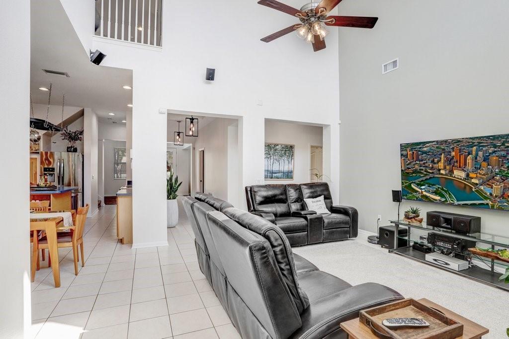 Living Room with Soaring Two Story Ceilings