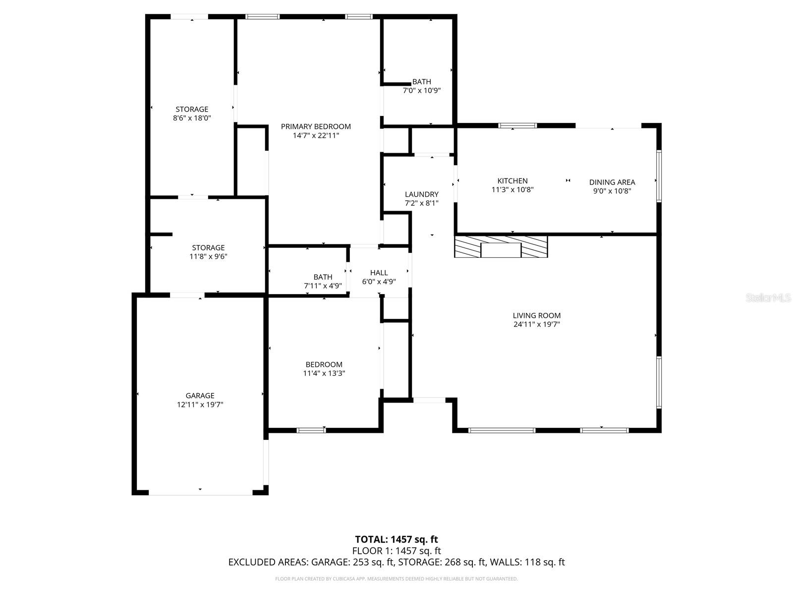 Floor plan including garage and attached storage rooms