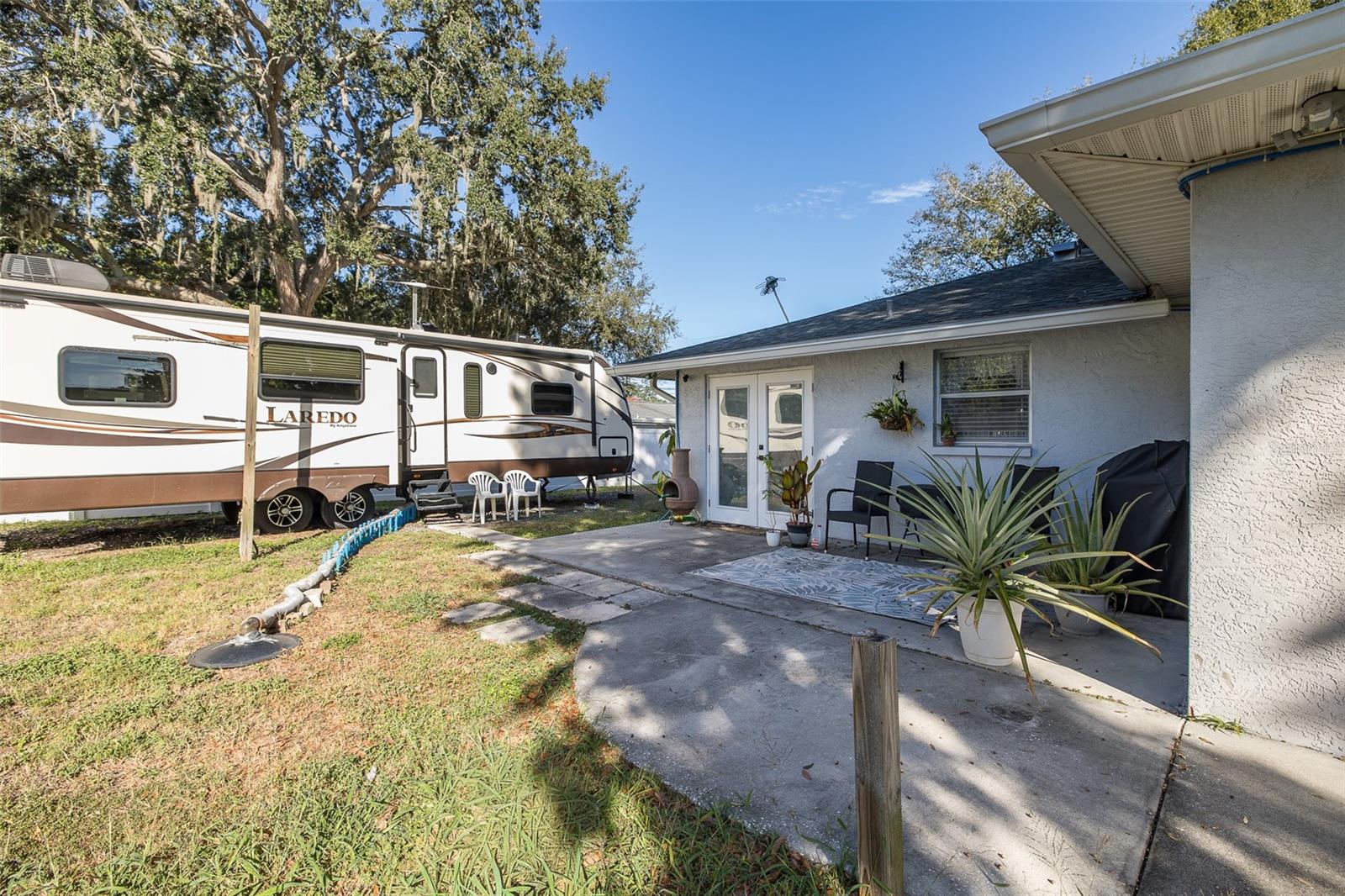 RV included in the sale is completely hooked up to water and septic