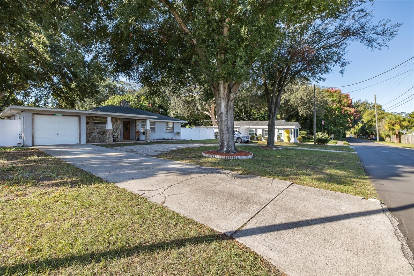 Front of house looking west down the wooded street