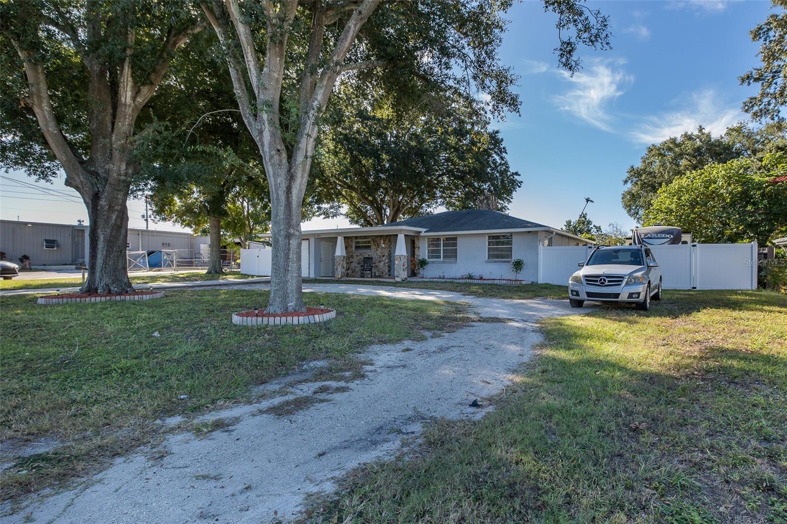 Front of the house with room for circular driveway