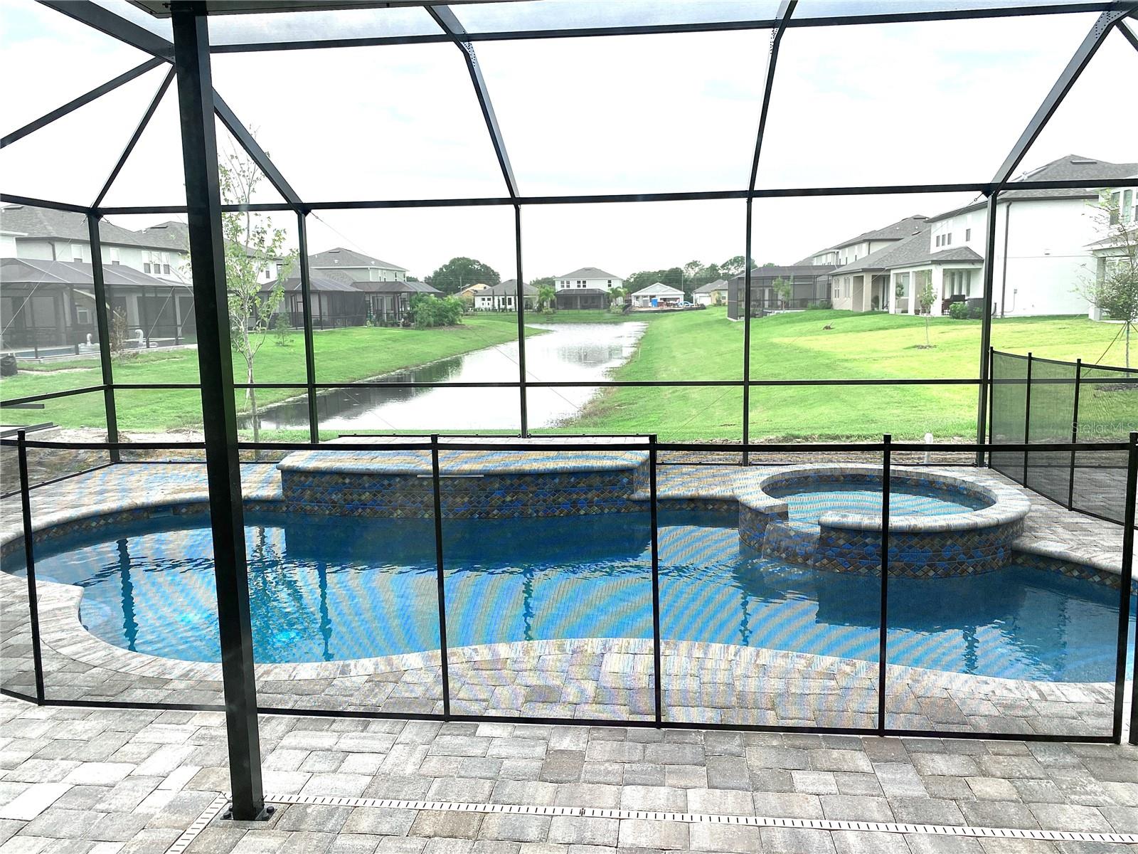Saltwater heated pool with colored lights