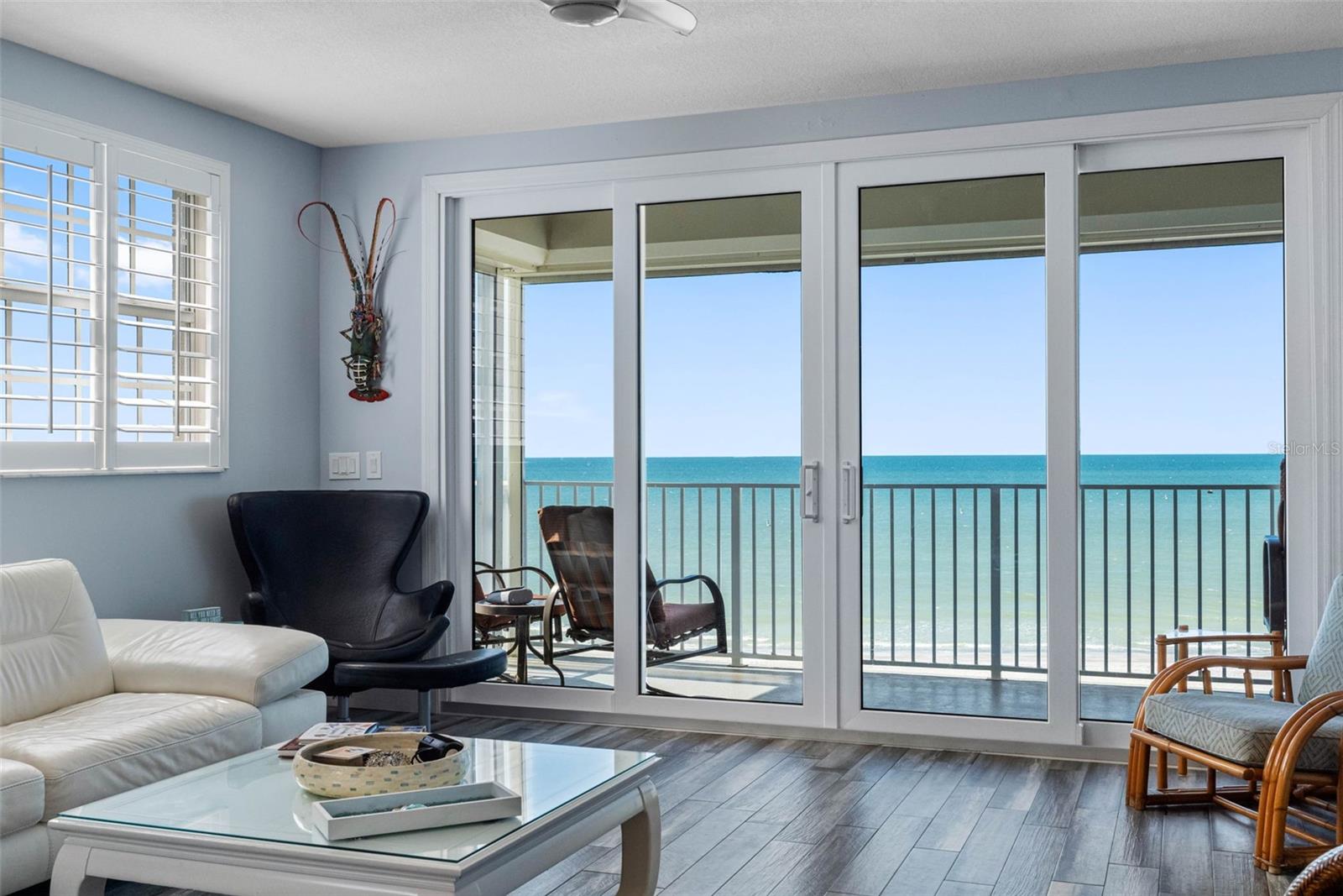 .. Both The Living Areas & The Master Bedroom Suite Are Fronted By a 33' X 6'7" Gulf Front Balcony. Sliders 3 Years Old. Electric Strom Shutters in Place For Easy Shut Down When Departing. No Moving Furniture Inside -  Hit The Down Button and Leave.