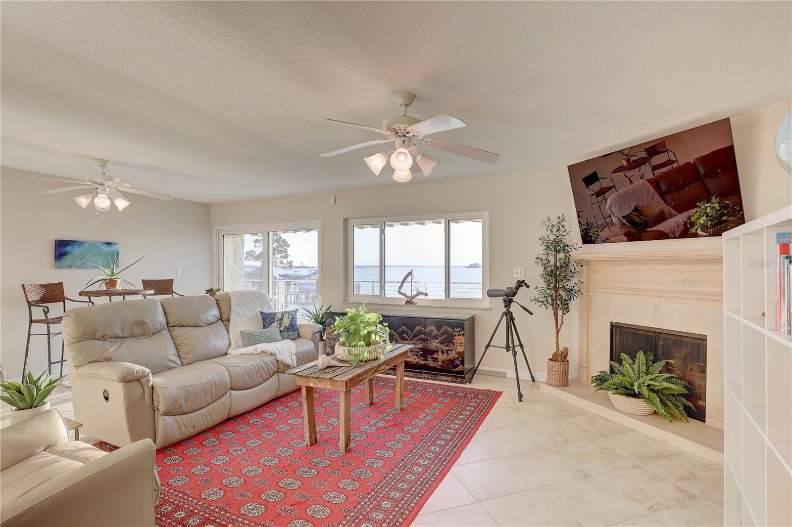 Cozy wood-burning fireplace