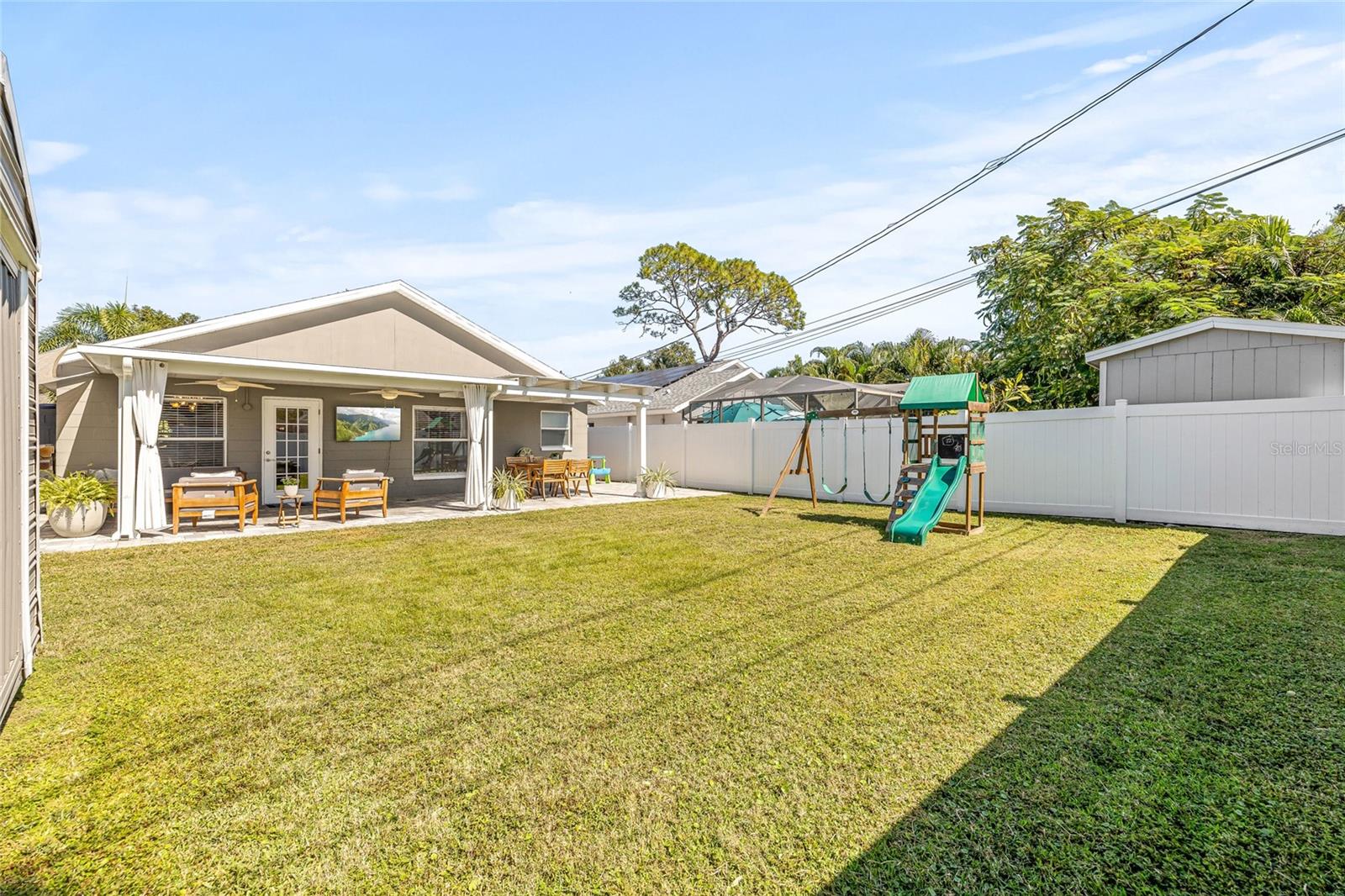 Fully fenced back yard.