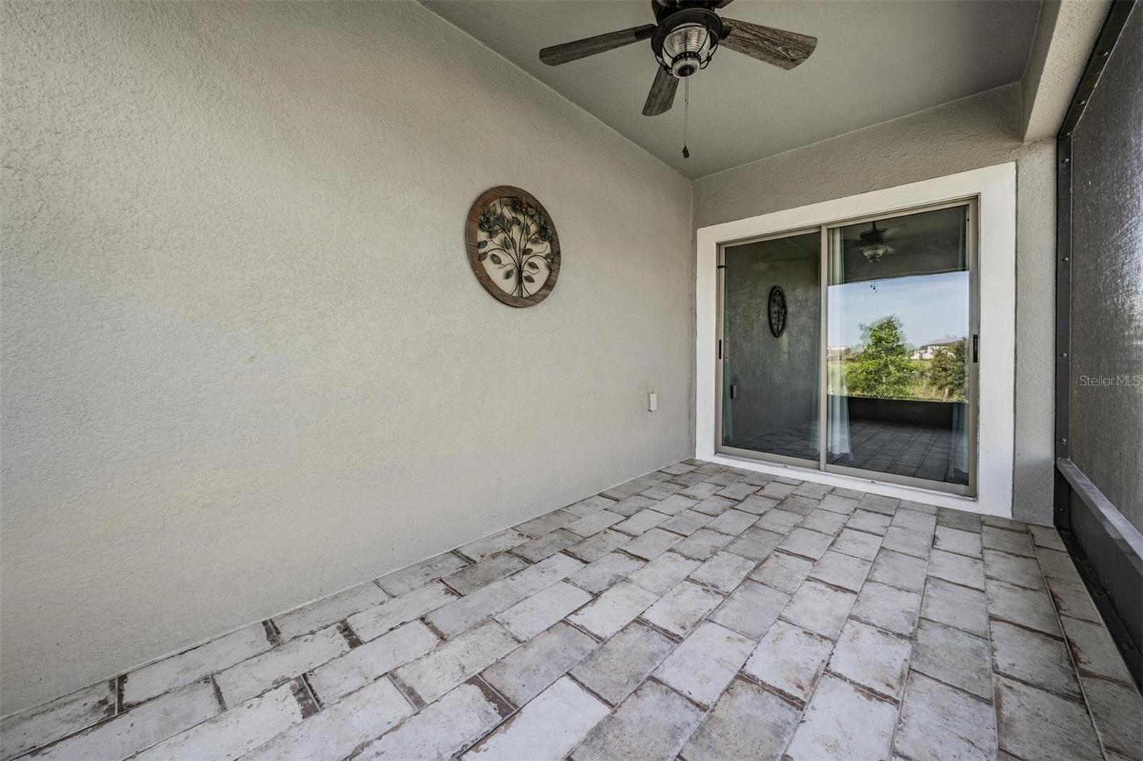 Tiled lanai with fan