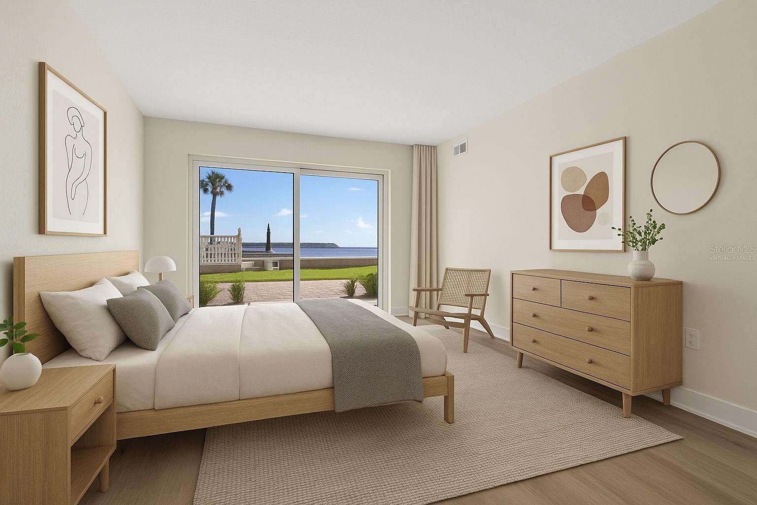 Virtually staged primary bedroom