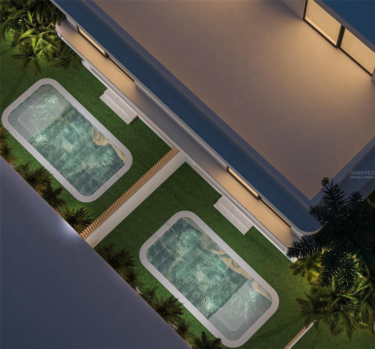 Virtually Staged Render-Aerial View of Private Backyards