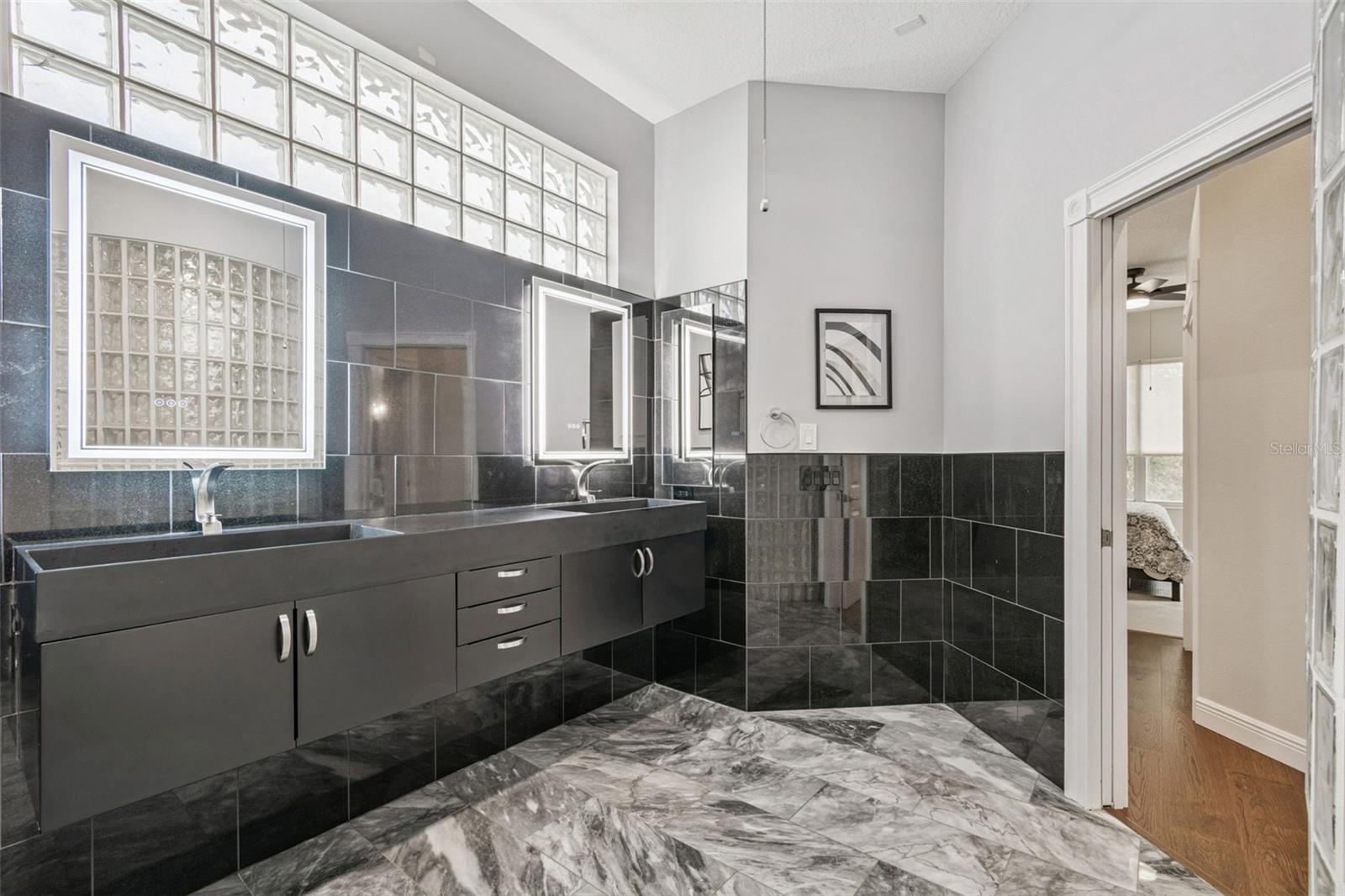 Dual sinks| modern tiles