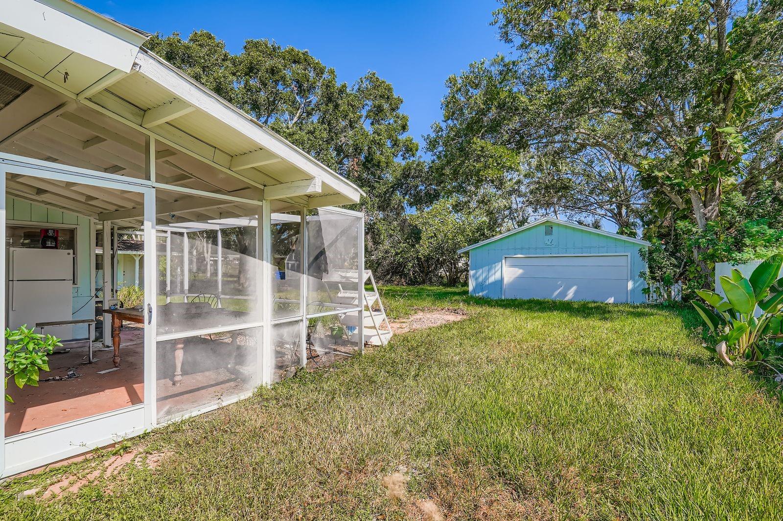 Back yard large two car garage