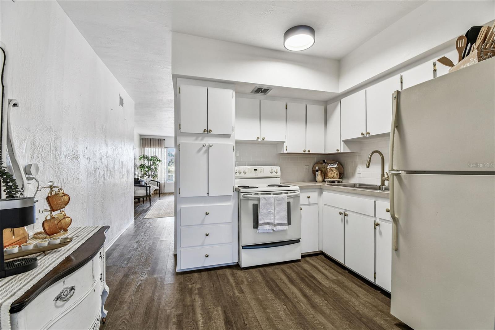 Kitchen looking into living area