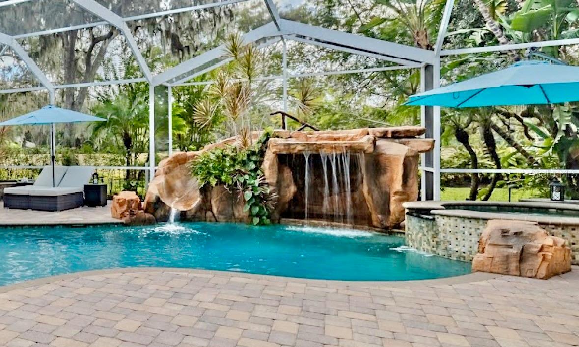 Grotto with water slide