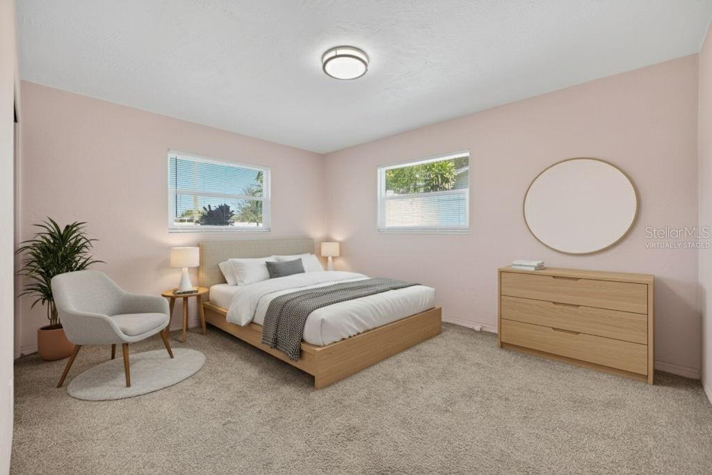 Virtually staged primary bedroom