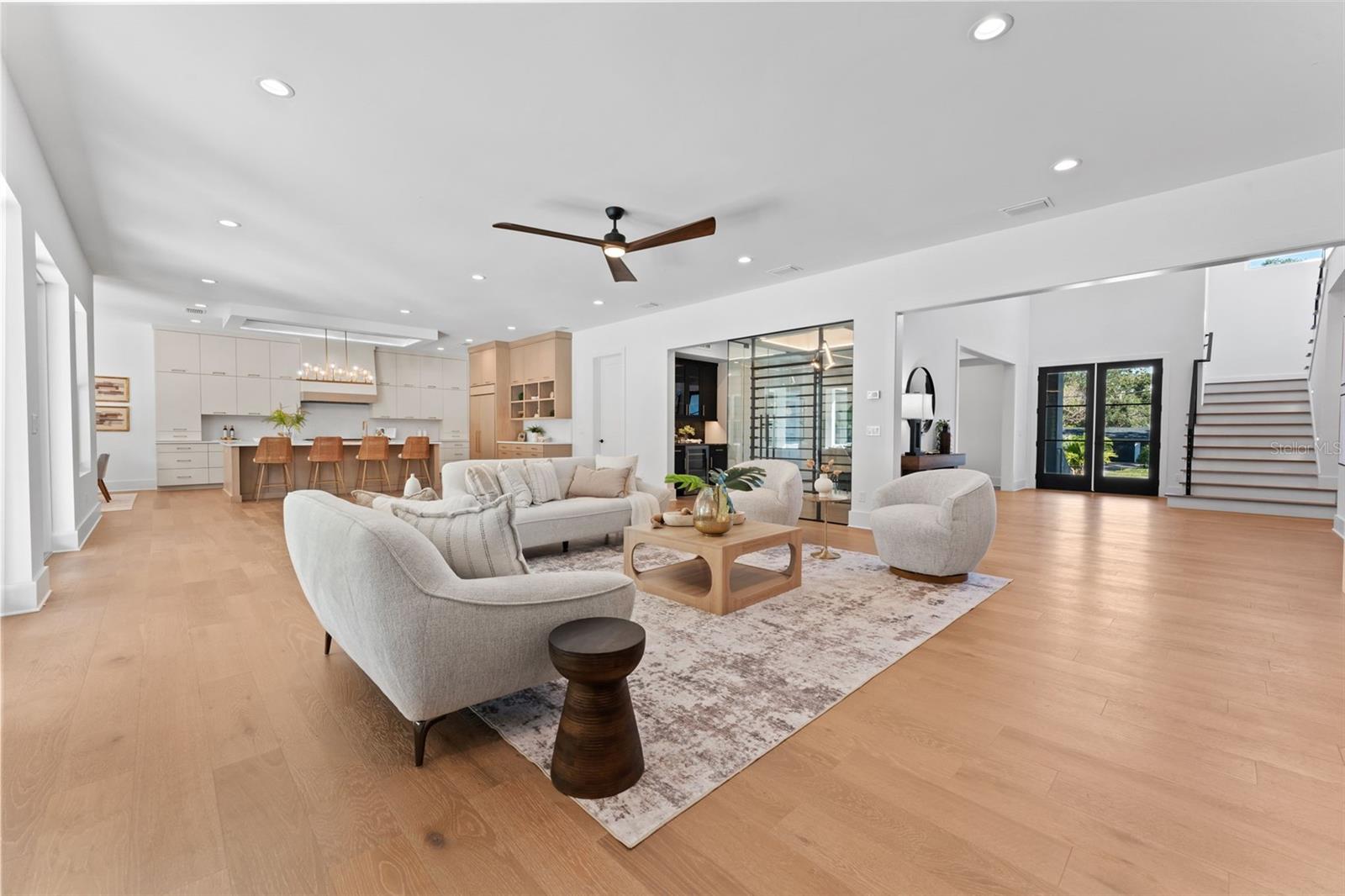 Open living and kitchen.