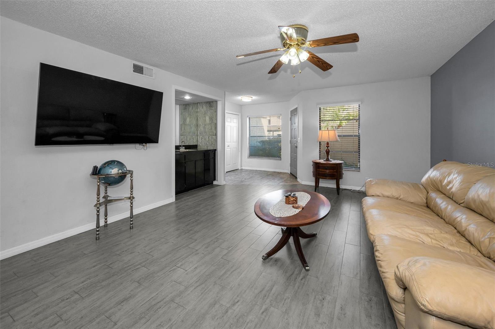 Living room view to front door