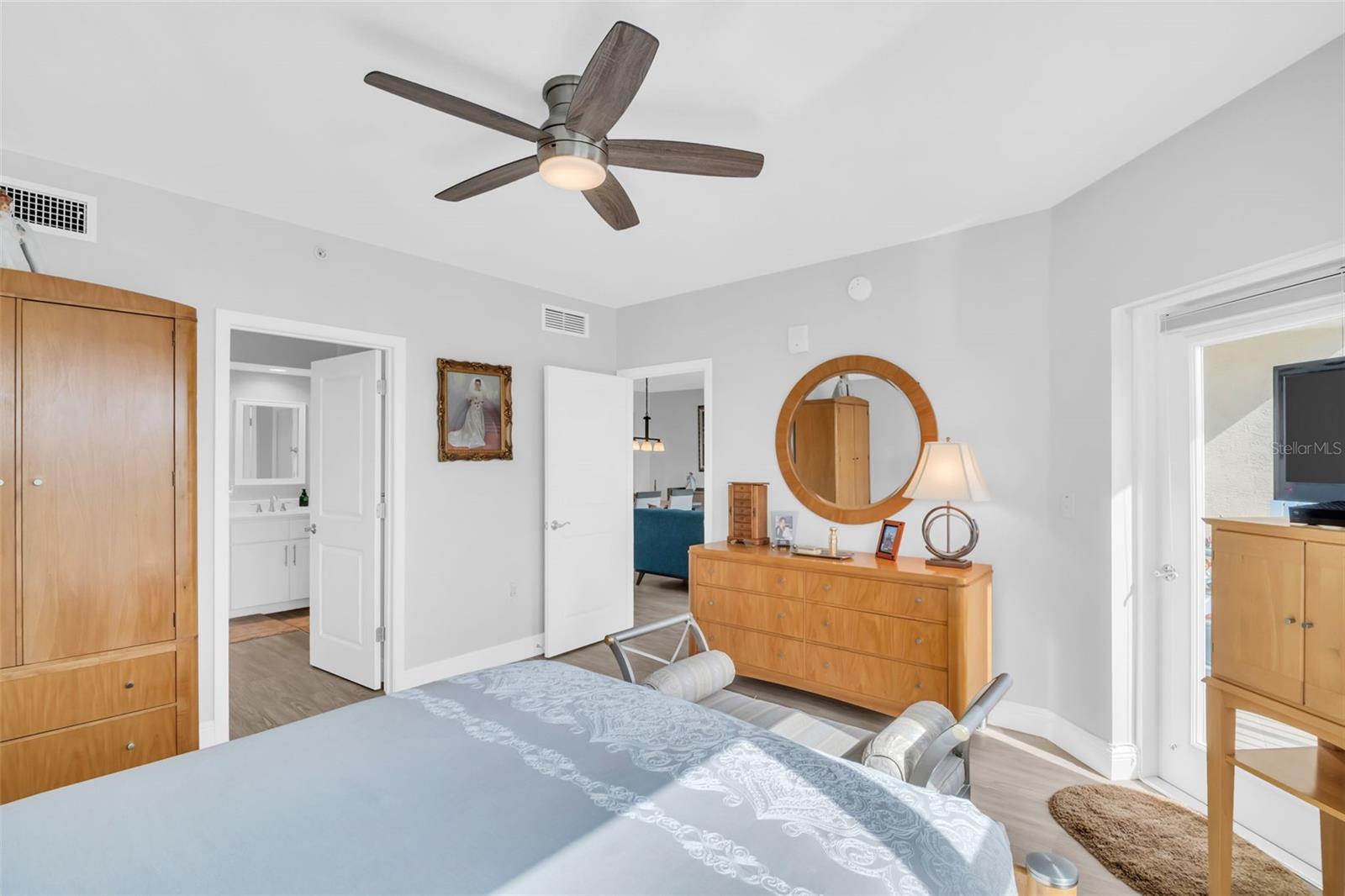 Primary Bedroom to Living room and Primary Bath