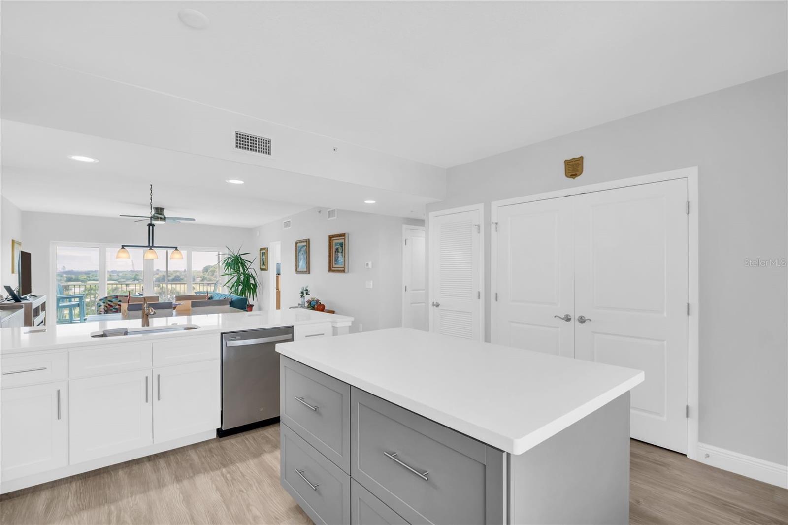Kitchen Angle with Island Overlooking Dining Room