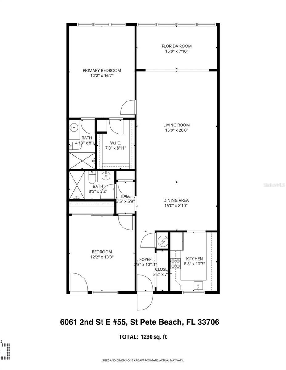 Floor Plan. 1,290 living sq. ft.