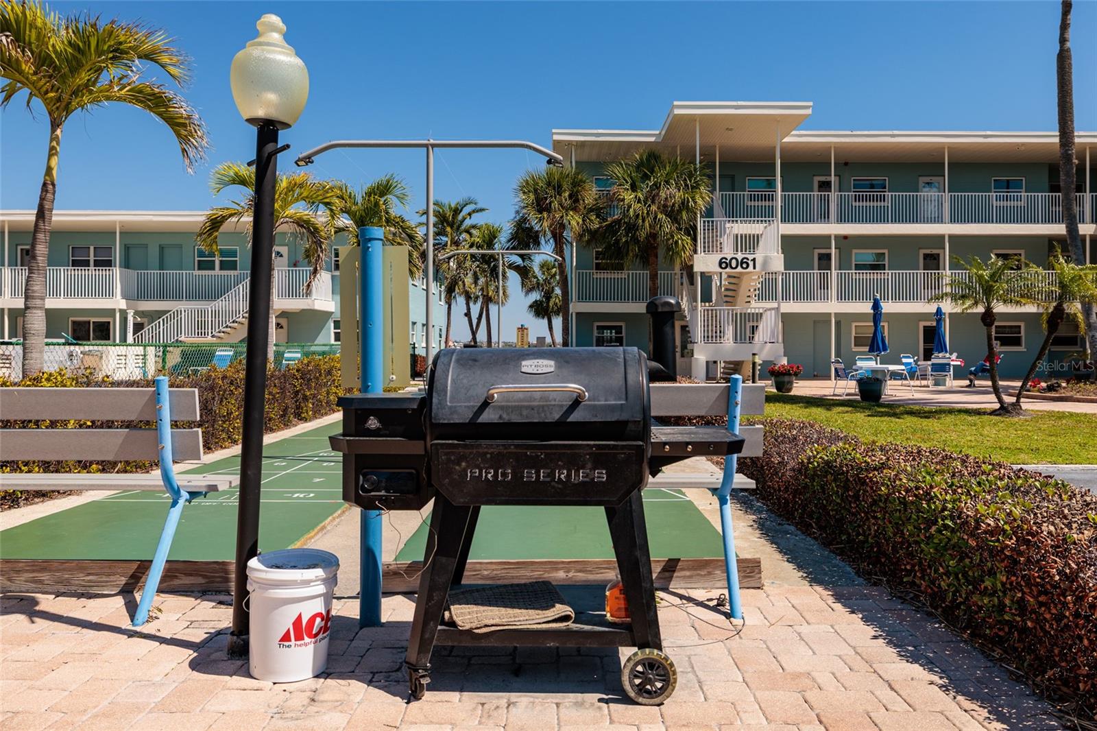 Grilling area just steps away from the unit. Also has 2 gas grills.