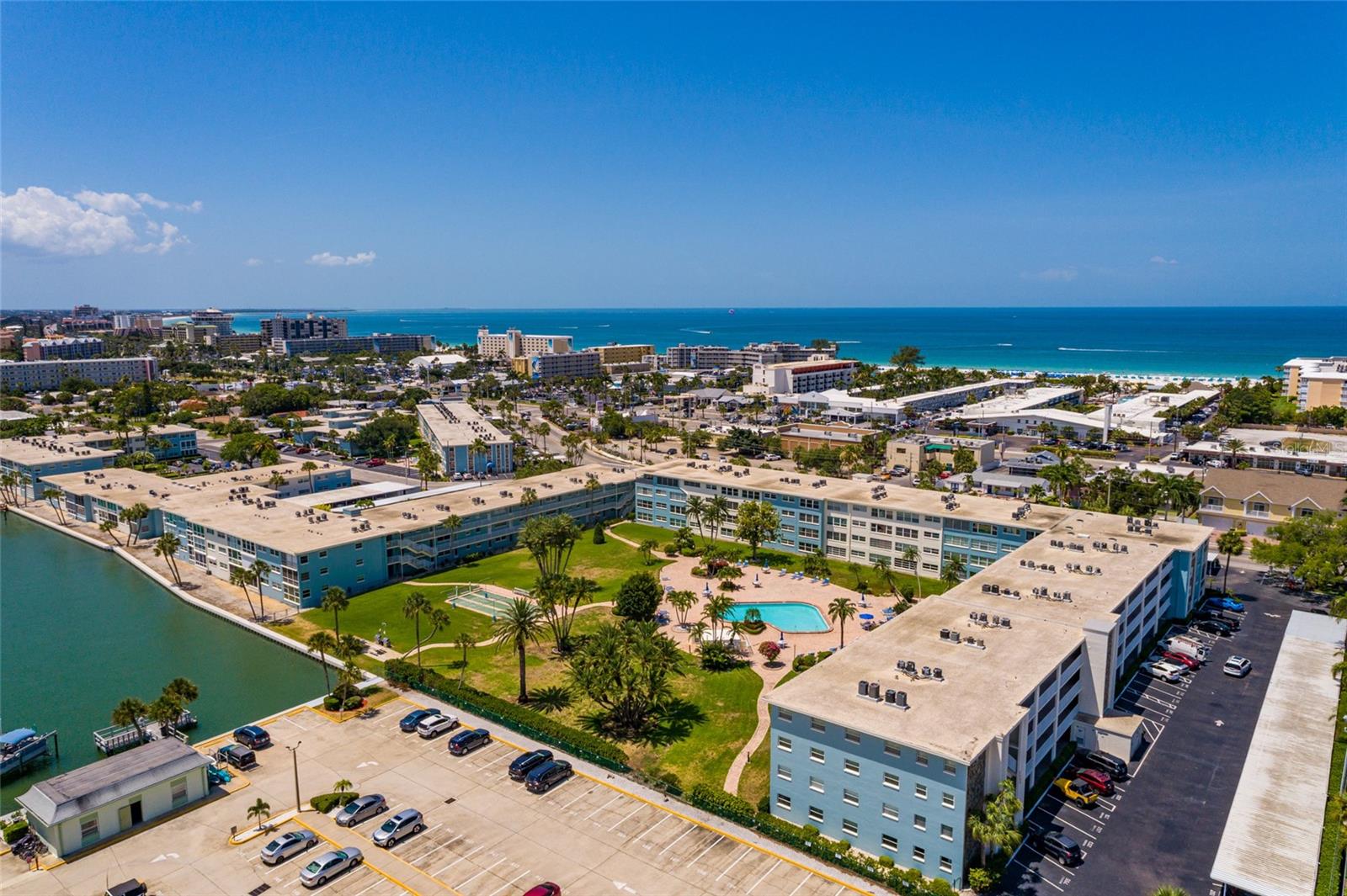 North pool is heated, large courtyard & grilling area.