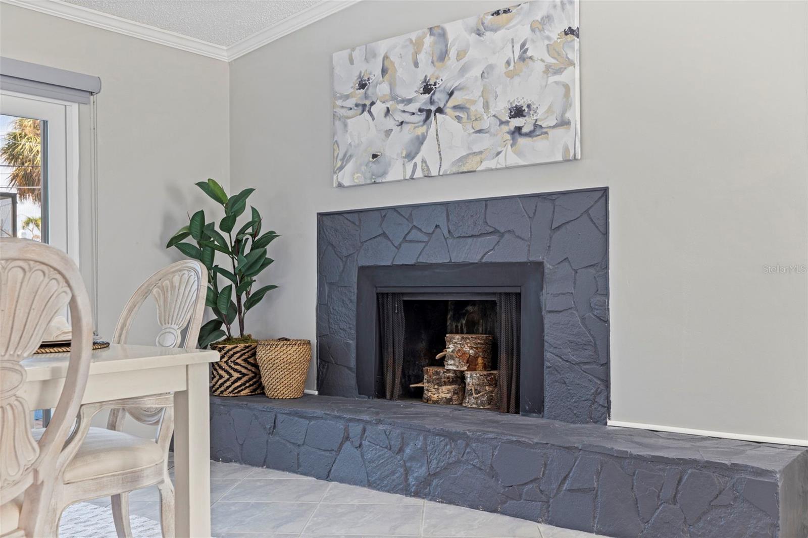 Wood burning fireplace