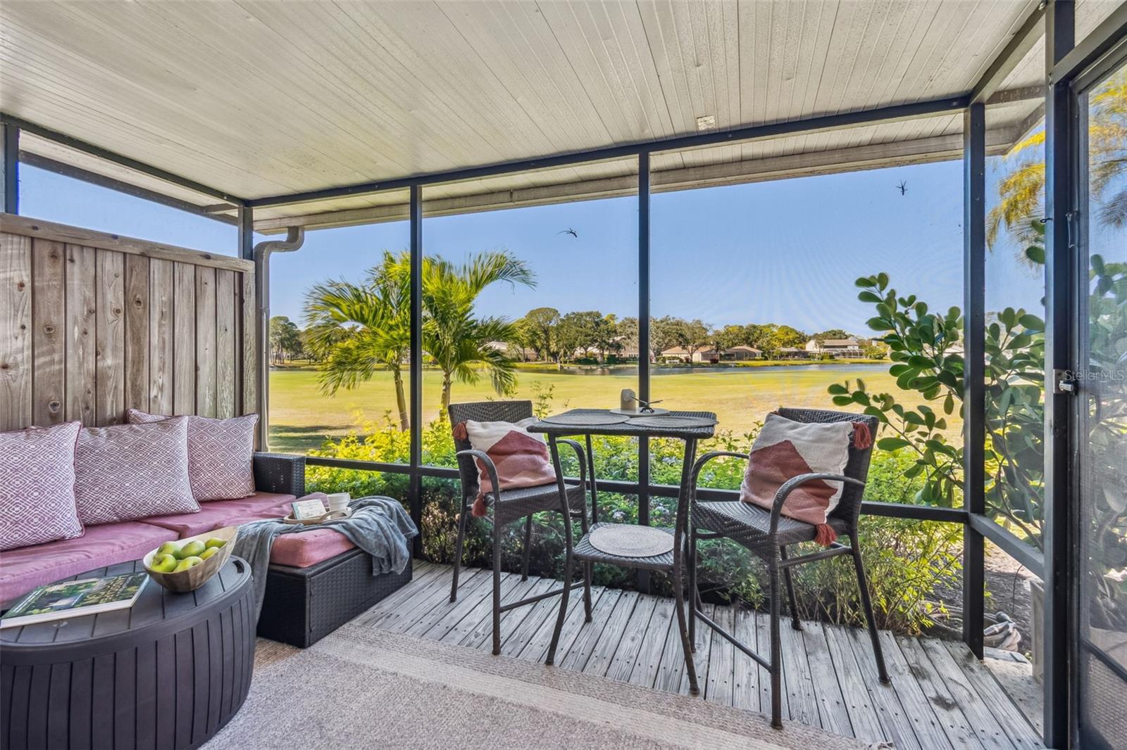 A screened lanai offering yet another gorgeous view...