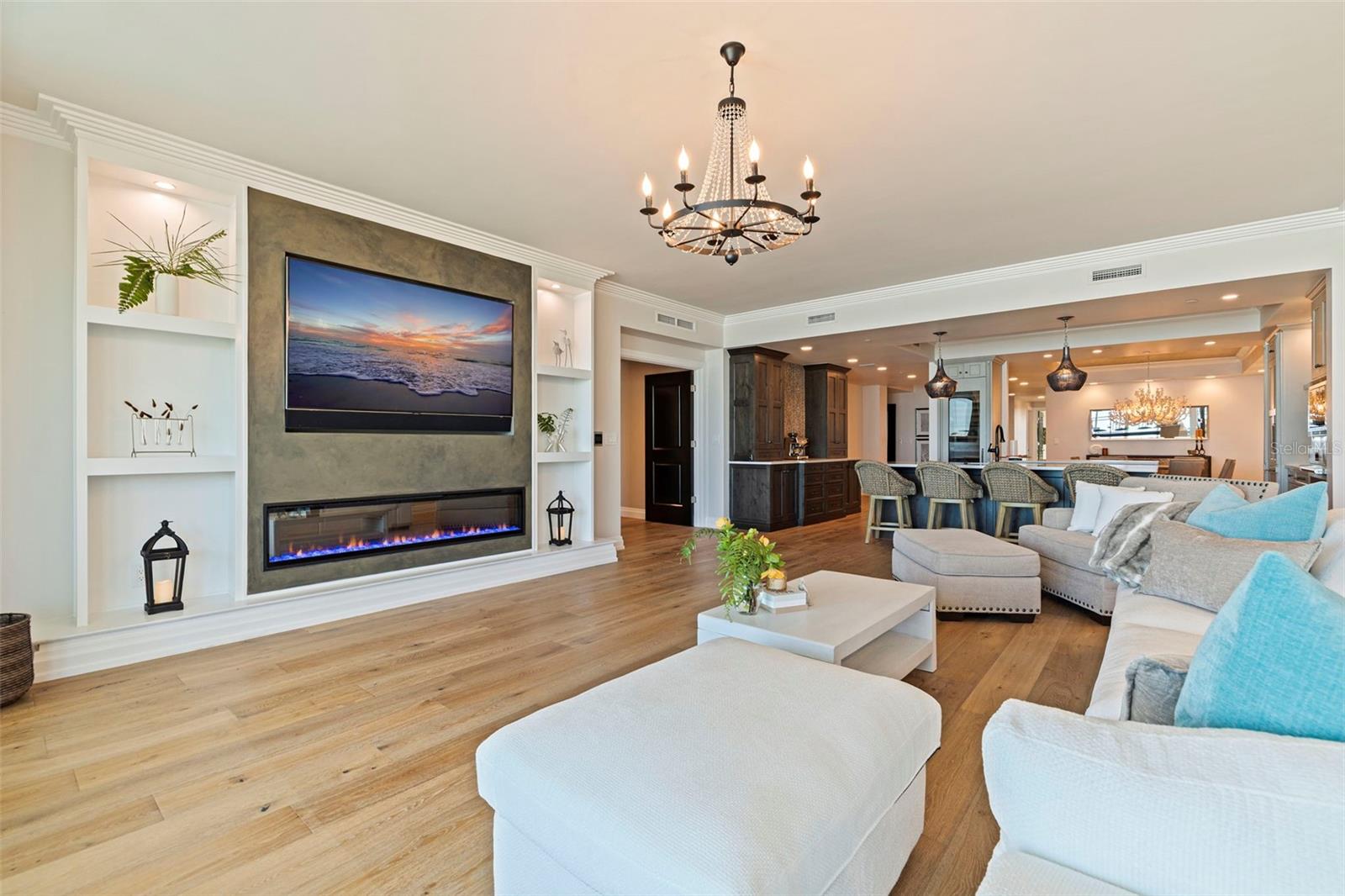 Custom, built-in fireplace adds warmth and elegance.