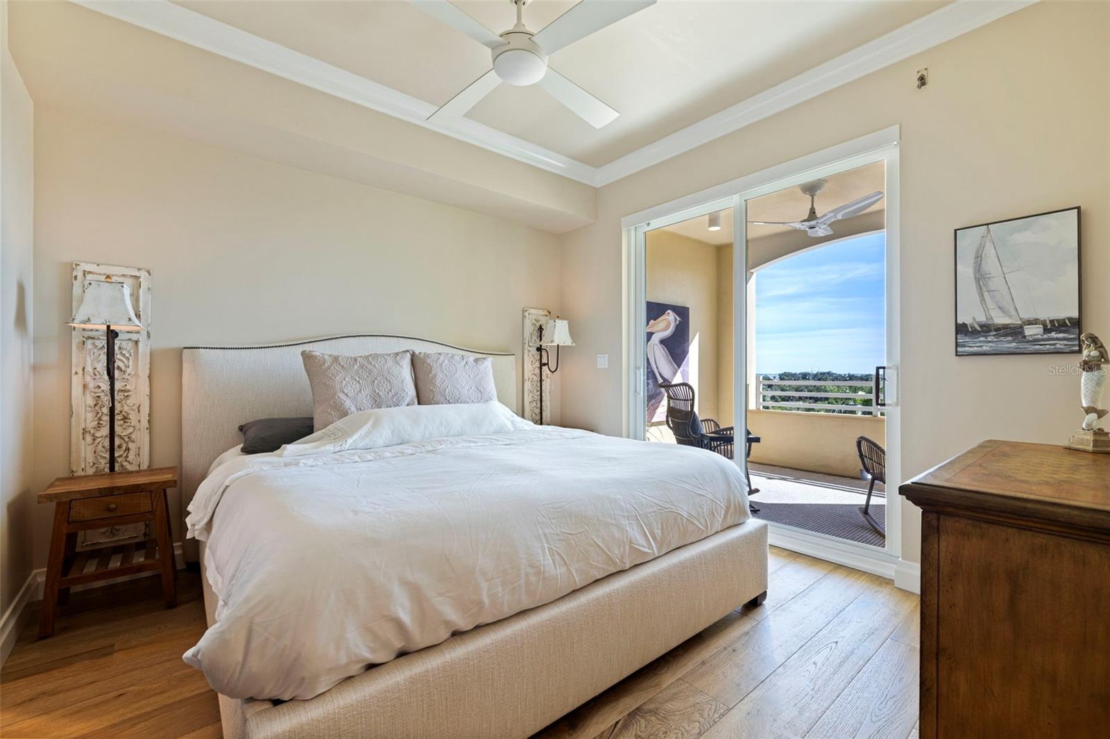 2nd Guest suite with king sized bed and glass sliders leading to the 2nd patio.