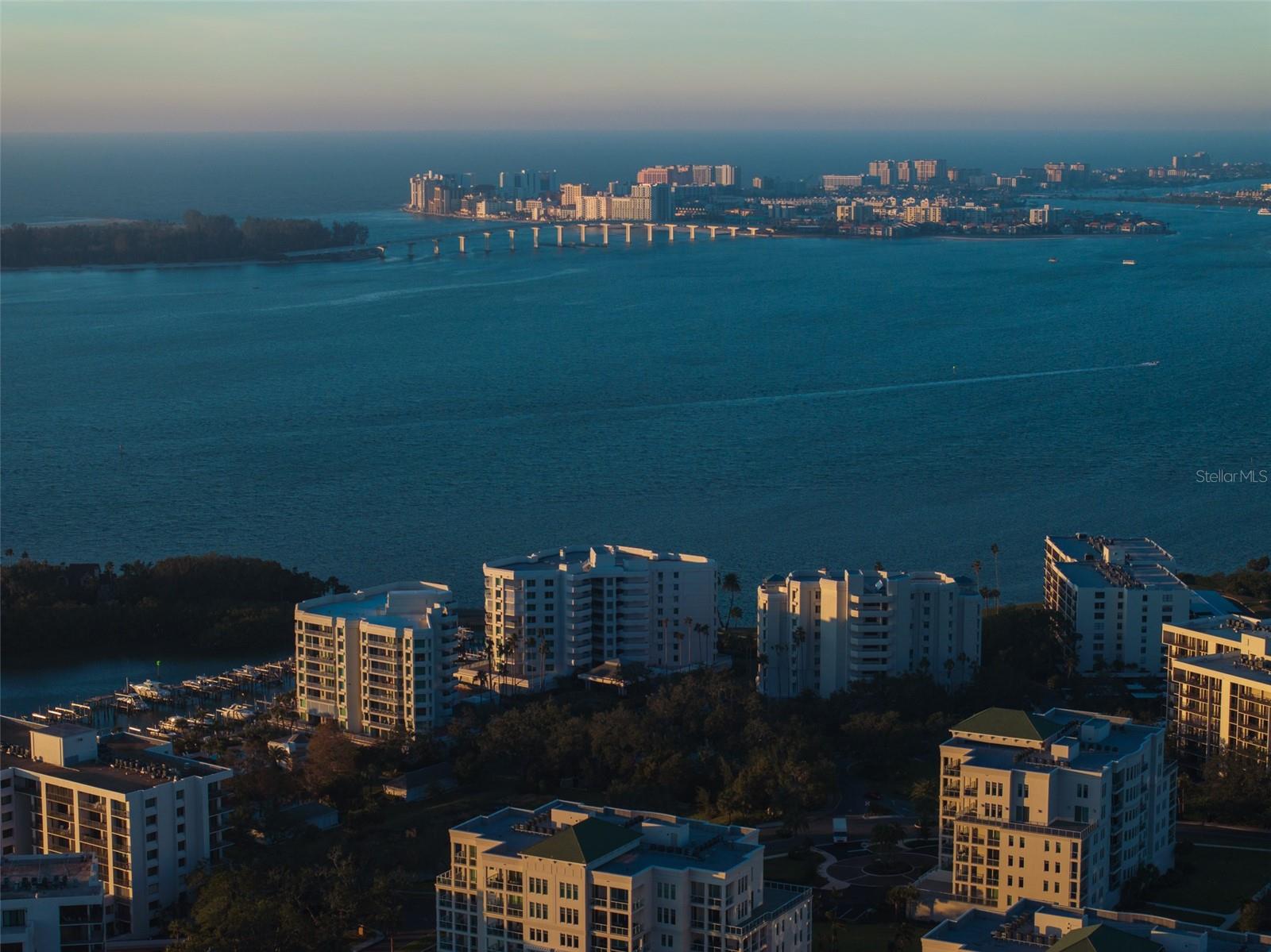View to west over Clearwater pass and downtown Clearwater Beach.