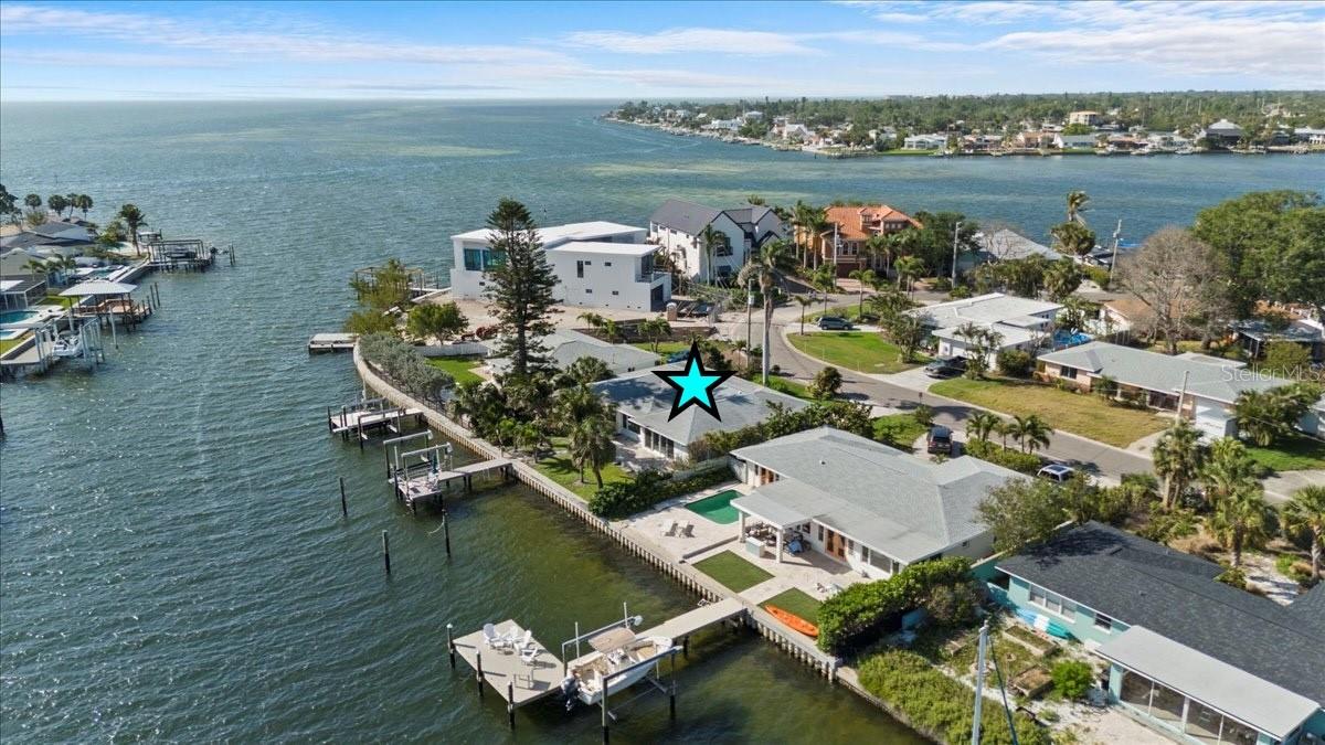 Aerial view of home with Wide Open Access to the Bay - NO BRIDGES!