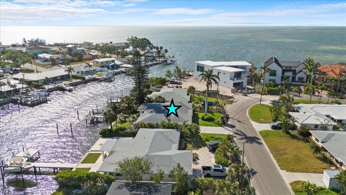 Aerial View. of Home with direct access to Tampa Bay!