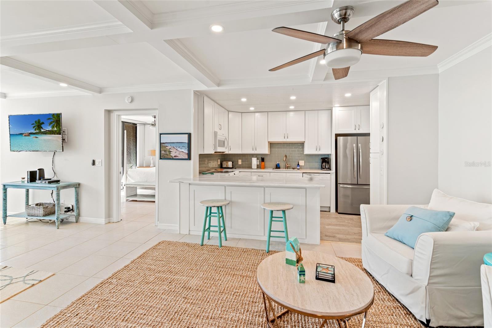 Living space and beautiful kitchen