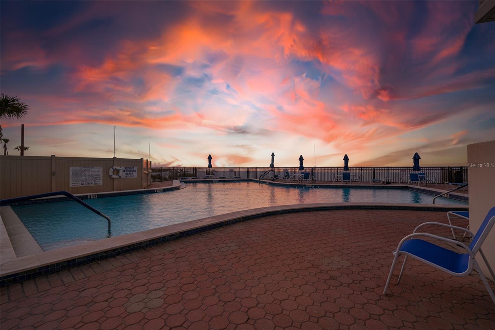 Sunset by the pool