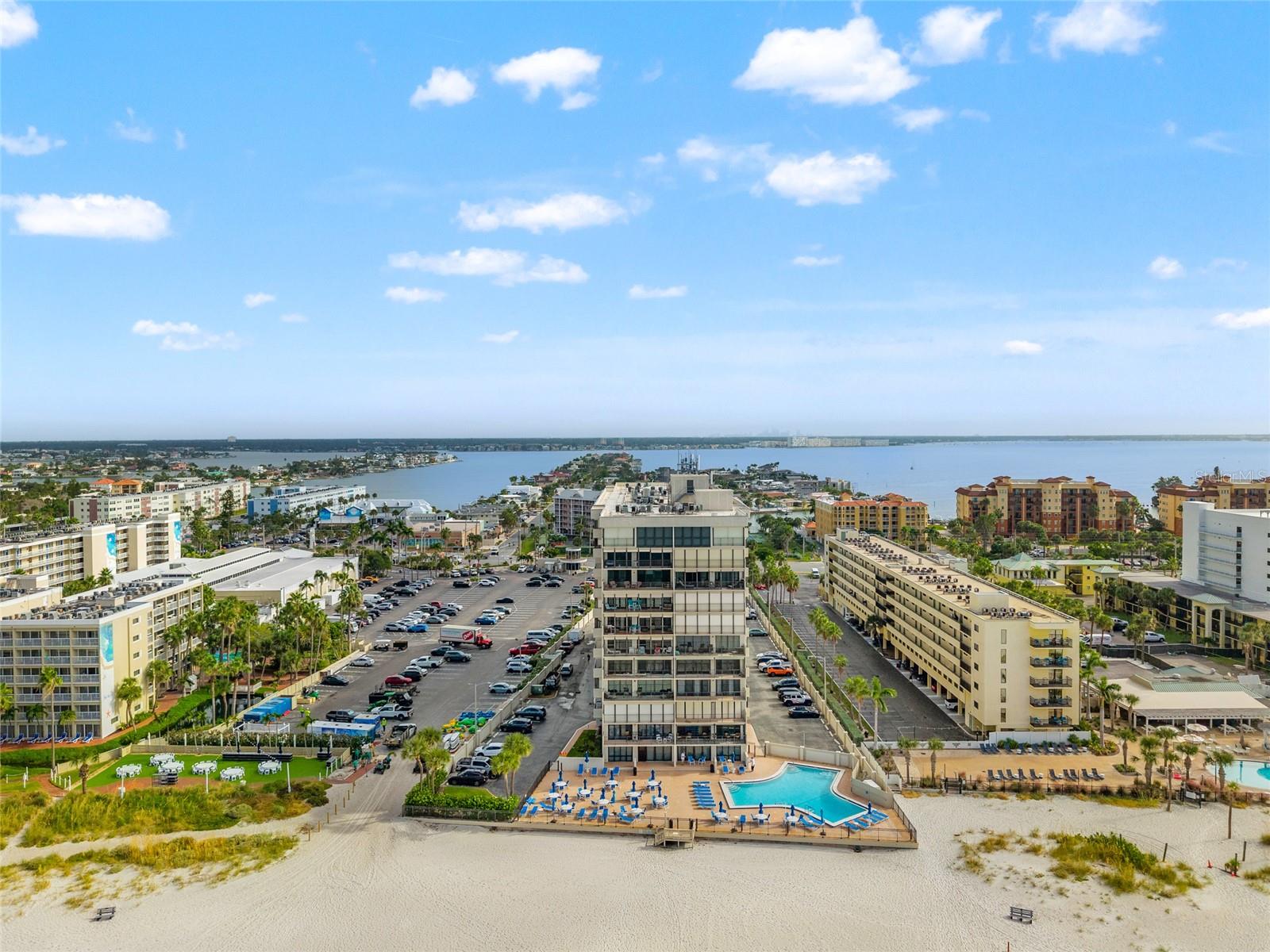 From this view, Sirata Beach Resort on the right. Tradewinds on the left.