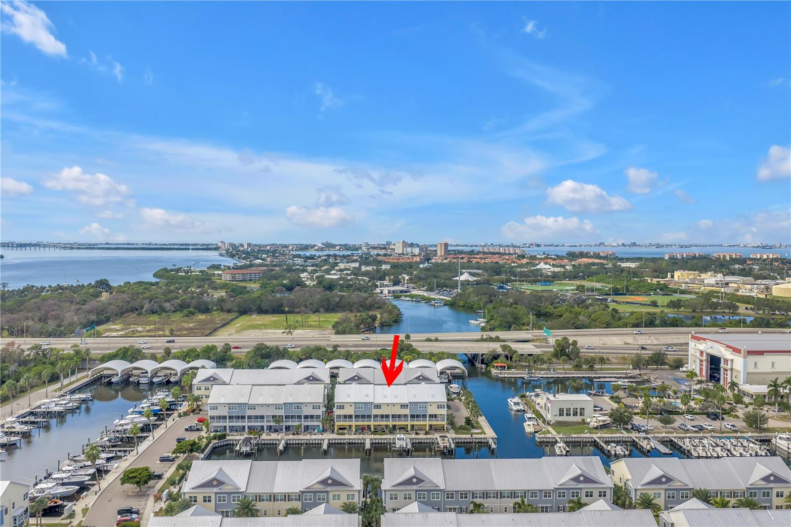 Western aerial view with Boca Ciega Bay in the background