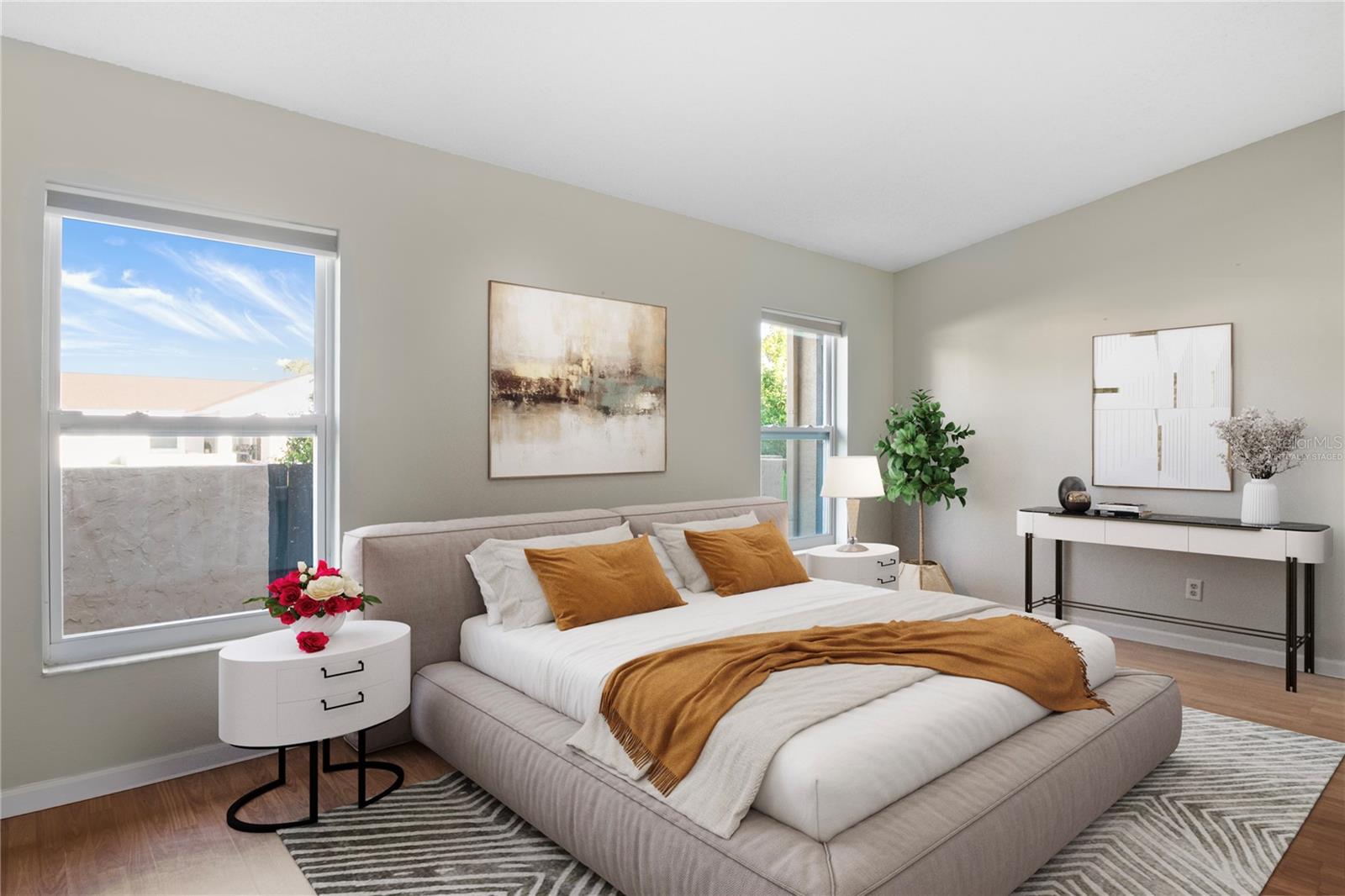 Virtually staged master bedroom