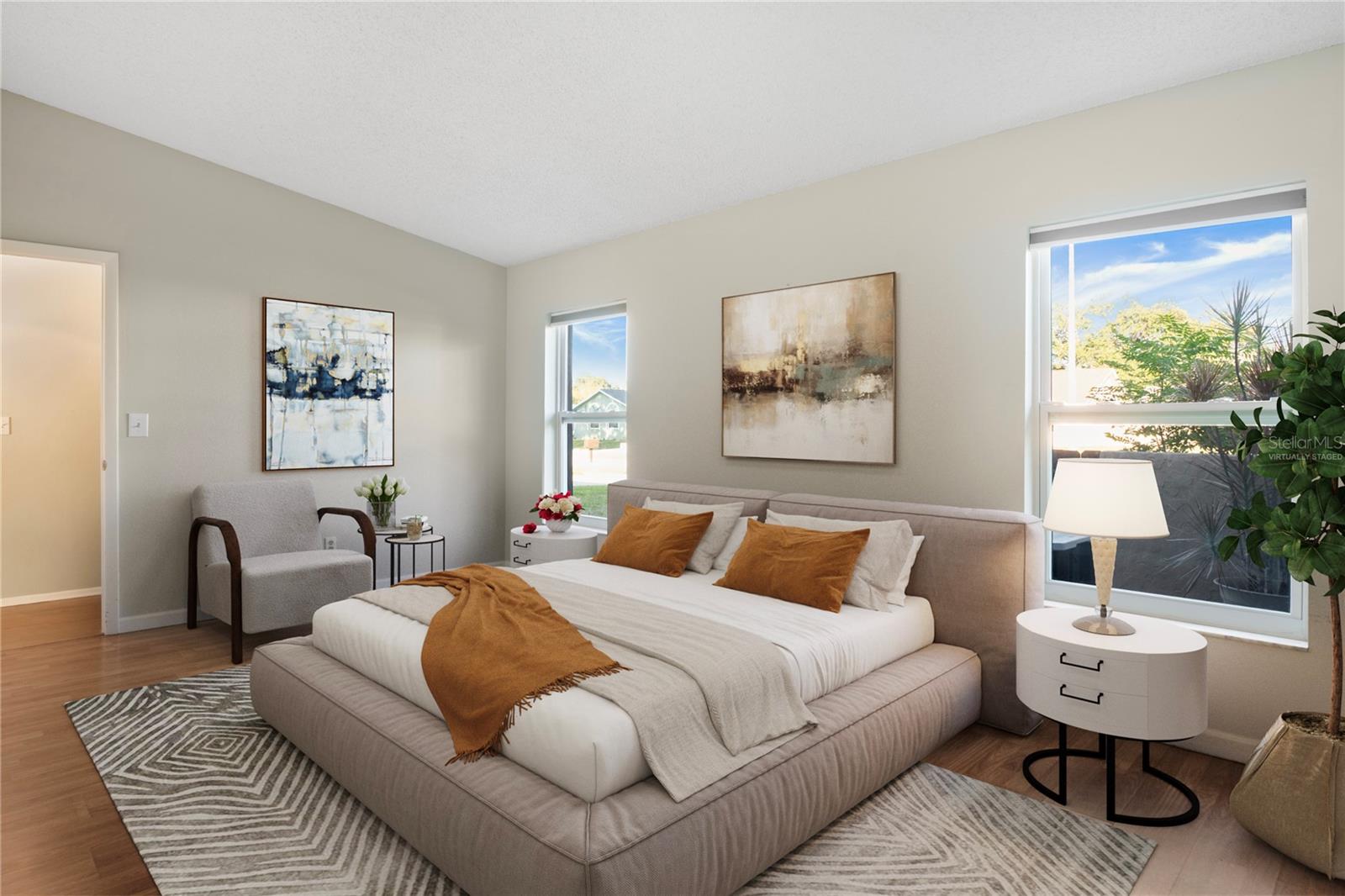 Virtually staged master bedroom
