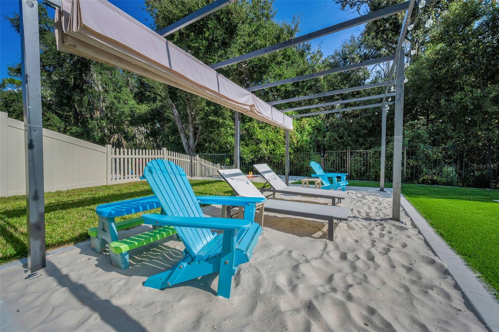 beach area pergola and fire pit