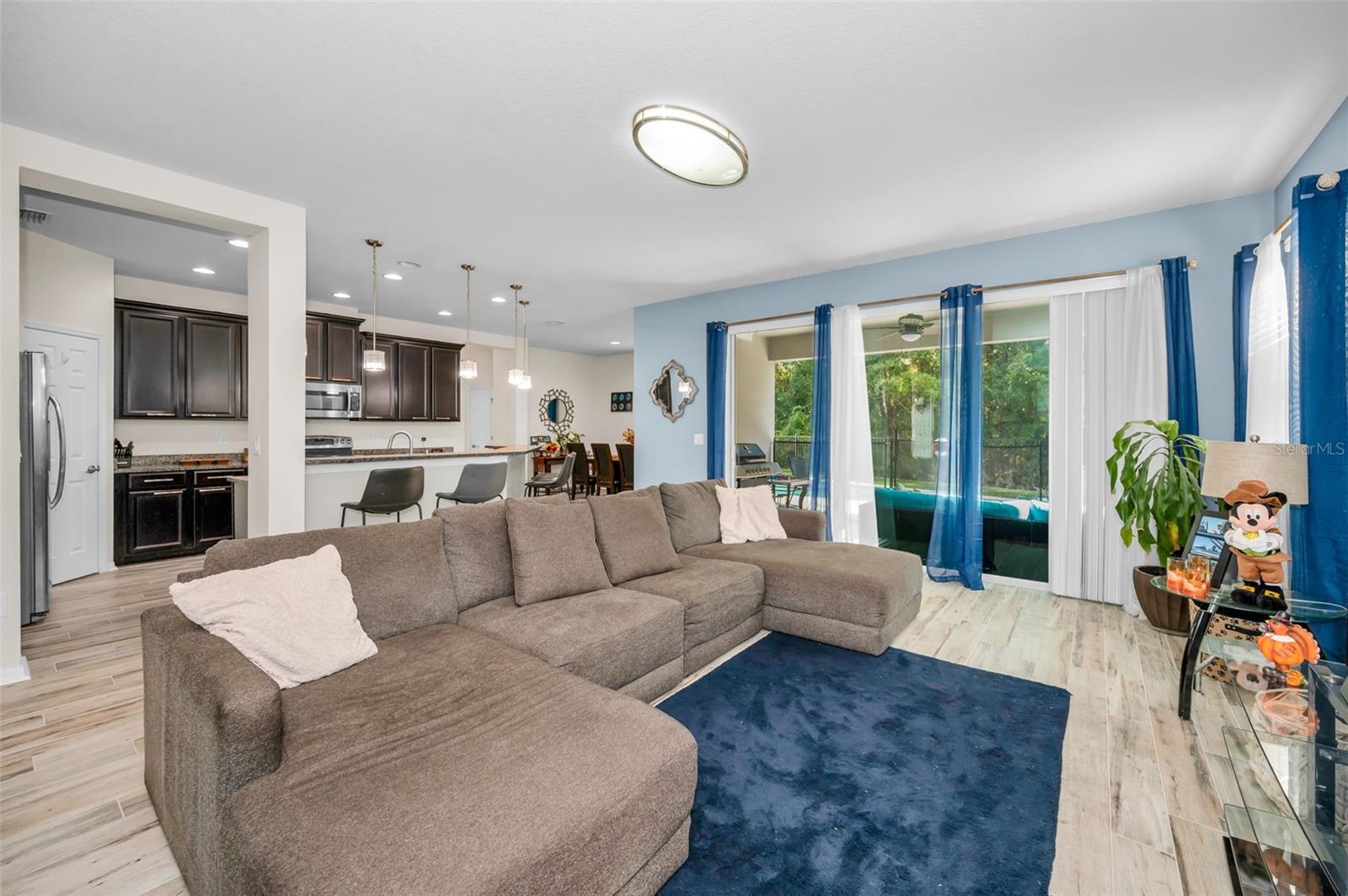 family room, kitchen, dining room and sliders to the lanai/pool