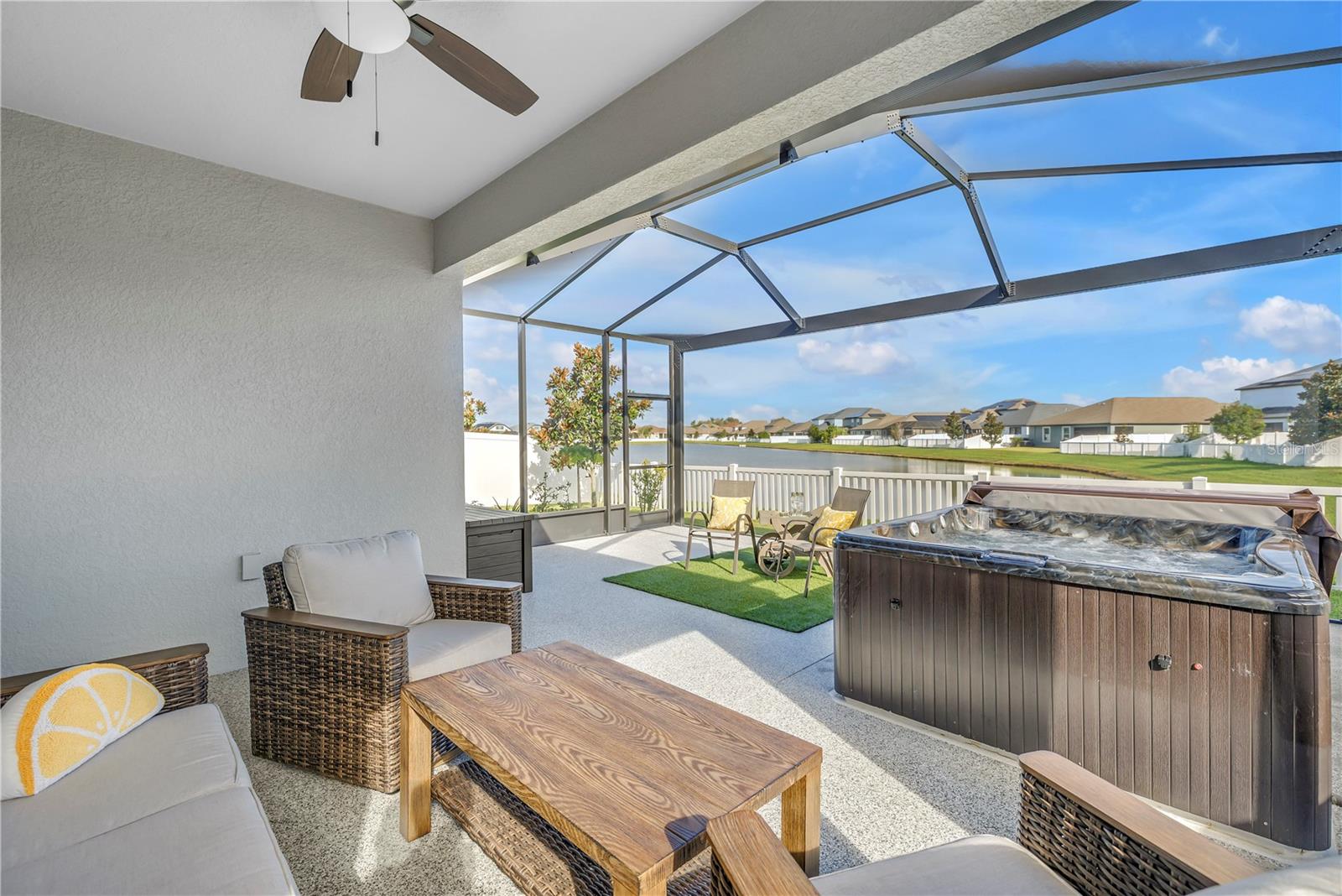 Hop on in...this 4-person spa conveys with the home!