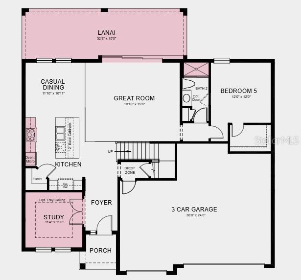 Highlights added:  gourmet kitchen, extended covered lanai, study in place of dining room, and a pocket sliding glass door for seamless entertaining.