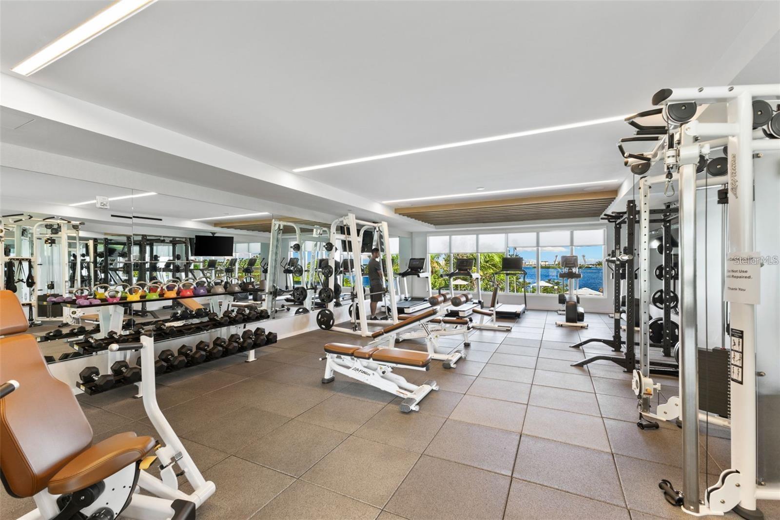 Fitness Center with water views