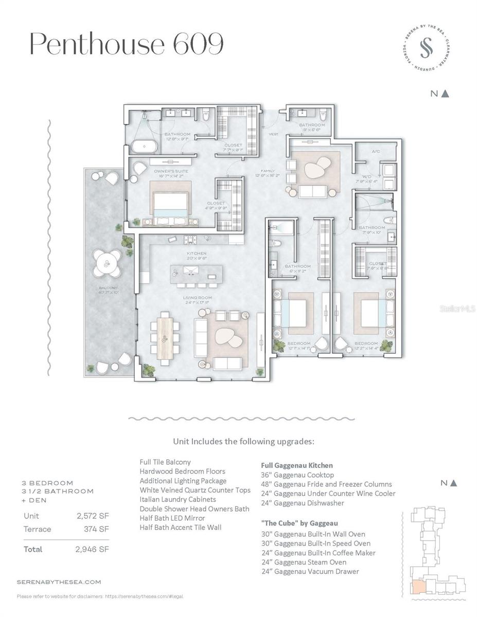 PH 609 Floor Plan - SW corner unit w/ water views from every window