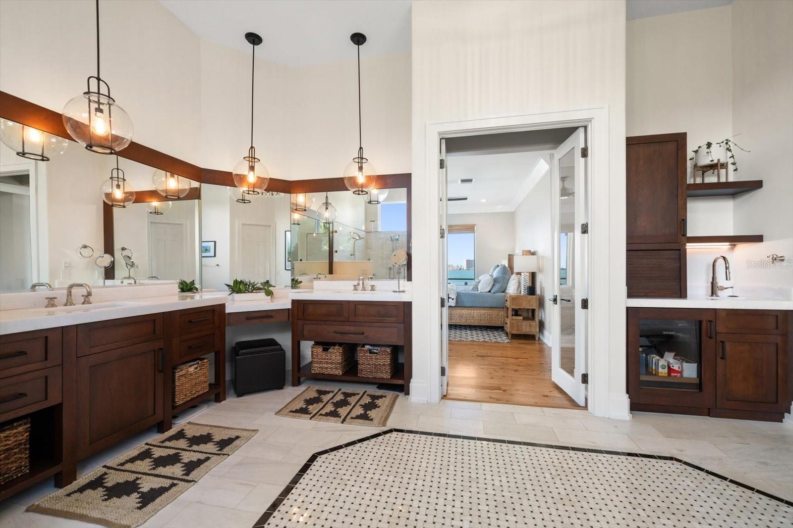 Double glass door entry and built in coffee bar